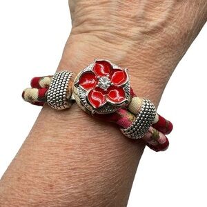 Snap Button Jewelry Floral Loop Bracelet Multicolor W/ Red Floral 18mm Snap! NWT